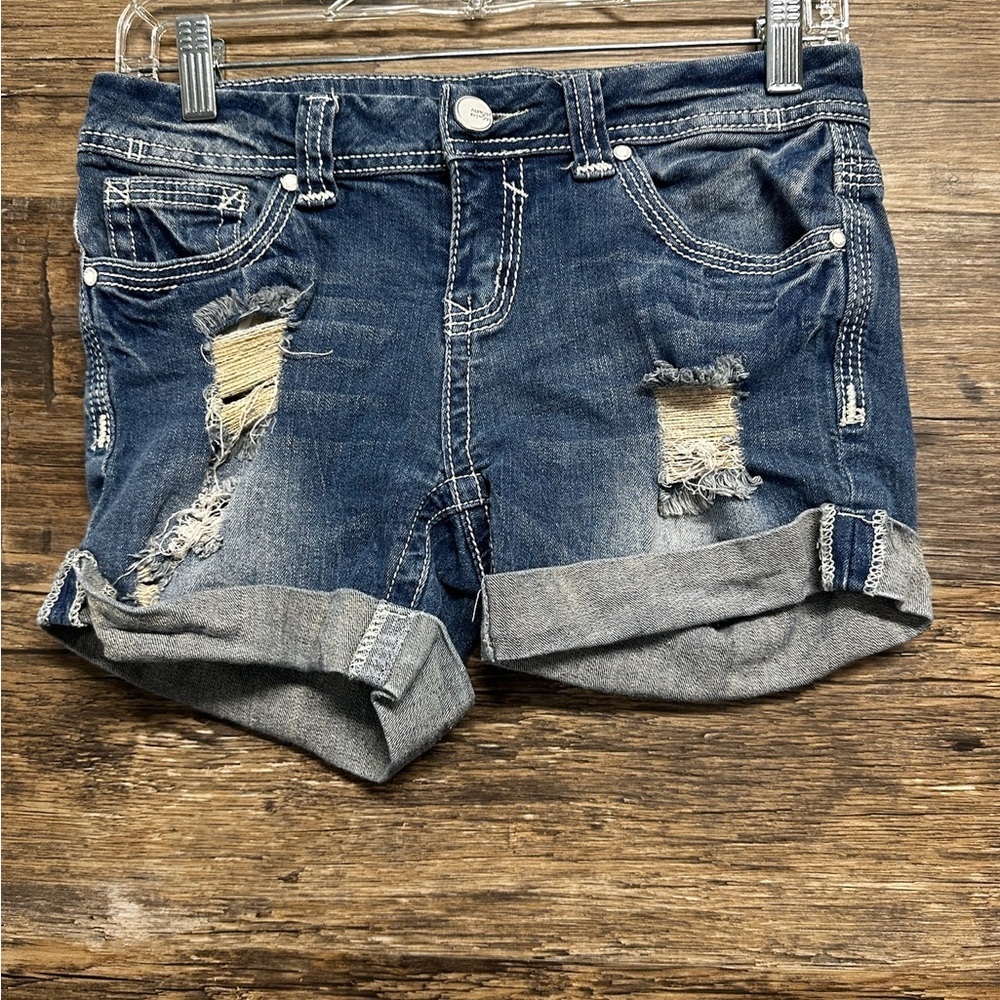 Almost Famous Blue Distressed Jean Shorts Size 3